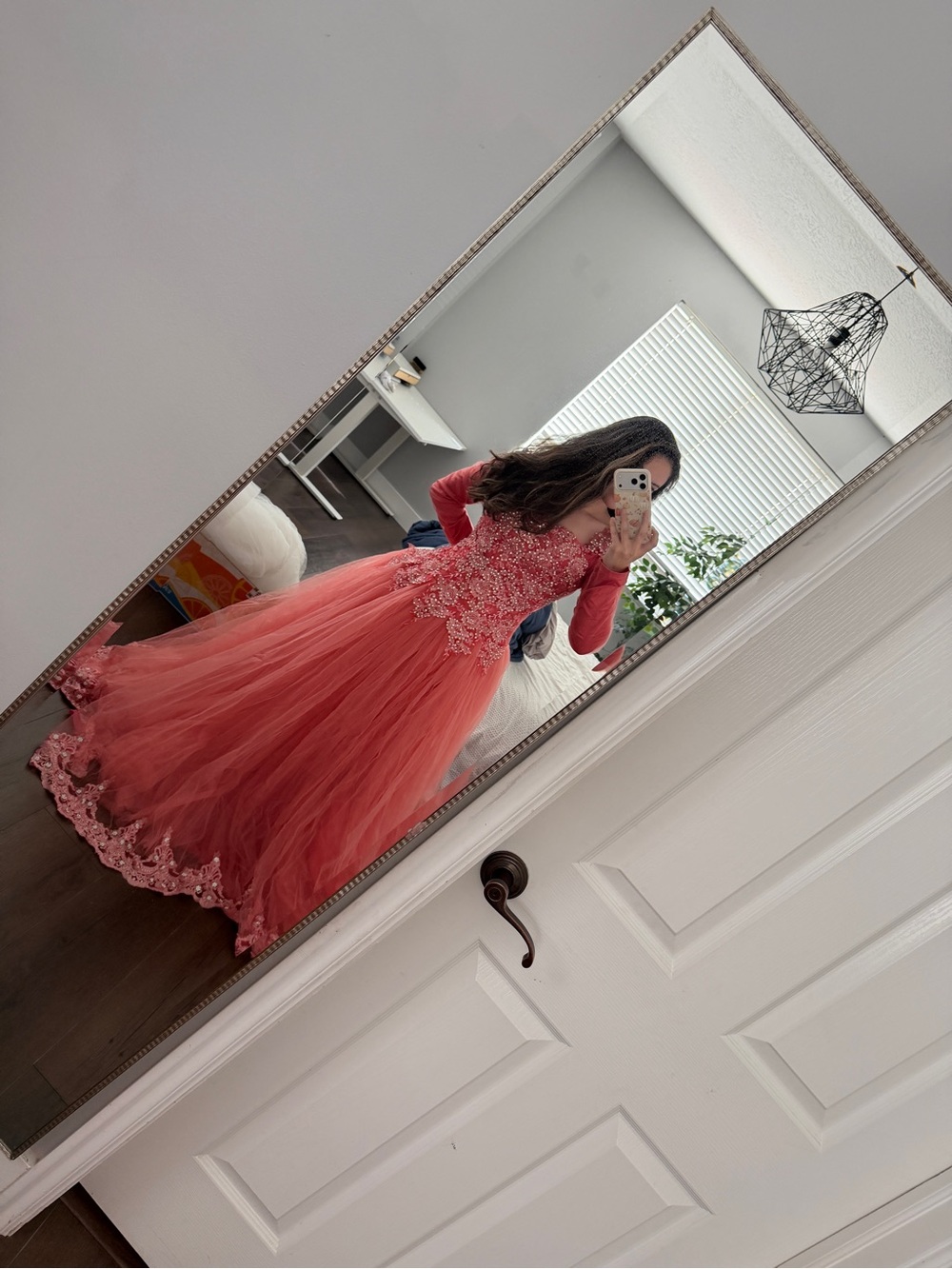 Coral Tulle Lace Party Quinceanera Dress